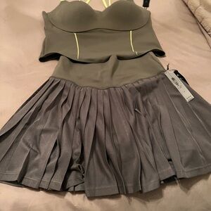 Gray and Olive Pleated Dress